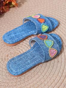 Children's Fashion Summer 2025 New Candy Love Slippers Flat Flat Sweet Wind Girls' Vacation Beach Slippers - Blue - View 3