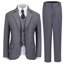 4pcs Boys Suit Set, Toddler Tuxedo Formal Wear, Ring Bearer Outfit, Wedding Suit Jacket, Vest, Pants, Tie, Children Formal Suit, Grey, Size 6-16 Years - Grey - View 4