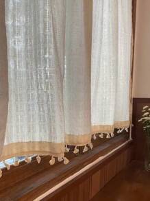 1Panel Modern Minimalist Linen-Inspired Semi-Sheer Summer Curtains, Rod Pocket Hanging, Suitable For Cafes, Balconies, Kitchens, Cottages, Living Rooms, Bedrooms, Window Decorations, Etc.