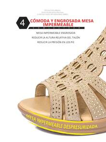 Sandalias de mujer con tacón de cuña, suela gruesa y cremallera trasera, sandalias para dama, zapatillas de tacon elegantes, sandalias elegantes de mujer, tenis de mujer, sandalias de mujer con puntera romana tejida, tacones. - Dorado - Ver 6