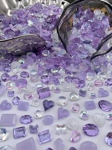 30/50/100 Sets Mixed Premium Nail Decorations, Sparkling Crystal Asymmetrical Sharp Bottom Nail Rhinestones, Summer & Spring Nail Gems - Purple - View 3