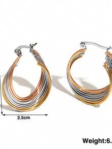 1Pair Multi-Colored Oval Earrings Hoop Earrings For Women Stainless Steel Earrings Hypoallergenic Earrings For Birthday Party Daily Jewelry Christmas Gifts - Multicolor - View 9