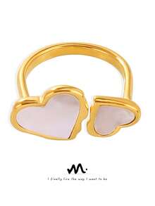 1pc MiDuoDuo Ins Style Natural Shell Heart Print Stainless Steel Minimal Design Women's Accessory Ring - Open Ring - View 1