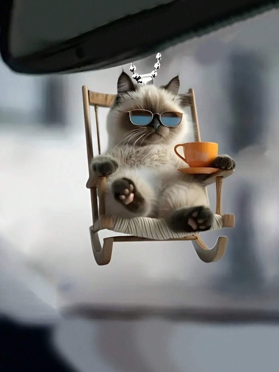 1pc Cute Rocking Cat Acrylic Pendant, Suitable For Hanging On Car Rearview Mirror Or Home Decor - Multicolor - View 1