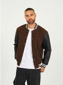 brave soul Mix Fabric Varity Jacket, Brown - Brown - View 3