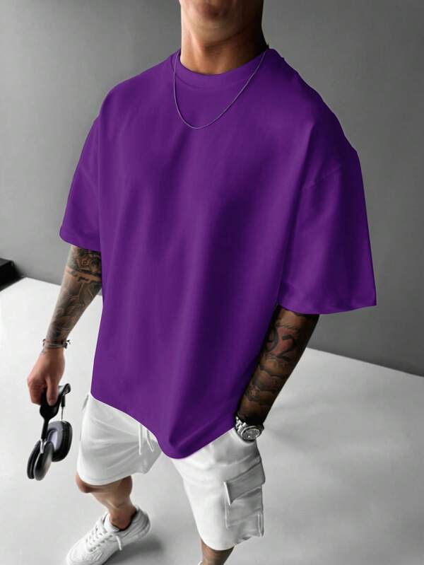 Camiseta casual de manga corta de cuello redondo y unicolor, holgada para hombre, para uso diario en verano