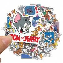 TOM AND JERRY. 50PCS Cartoon Cat And Mouse Stationery PVC Stickers For Phone Laptop Funny Graffiti Sticker Decal,School Supplies,Back To School