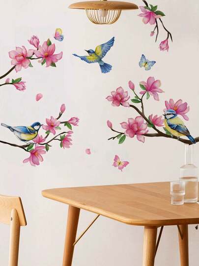 mama look 1pc/2pcs Minimalist Classic Bird Branch Floral, Red Plum Blossom Bouquet, Butterfly Wall Stickers, Decorative For Bedroom, Living Room, Study, Dining Room, Self-Adhesive Removable PVC Mural