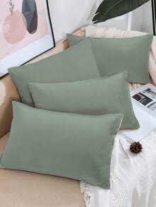 1pc/2pcs/4pcs Green Pillow Case, Reversible Printed Design Cushion Cover Suitable For Sofa, Living Room, Washable, Without Pillow Insert, Home Decor - Green - View 9