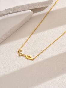 1pc Minimalist LOVE Zirconia Necklace, Suitable For Daily Wear - Yellow Gold - View 4