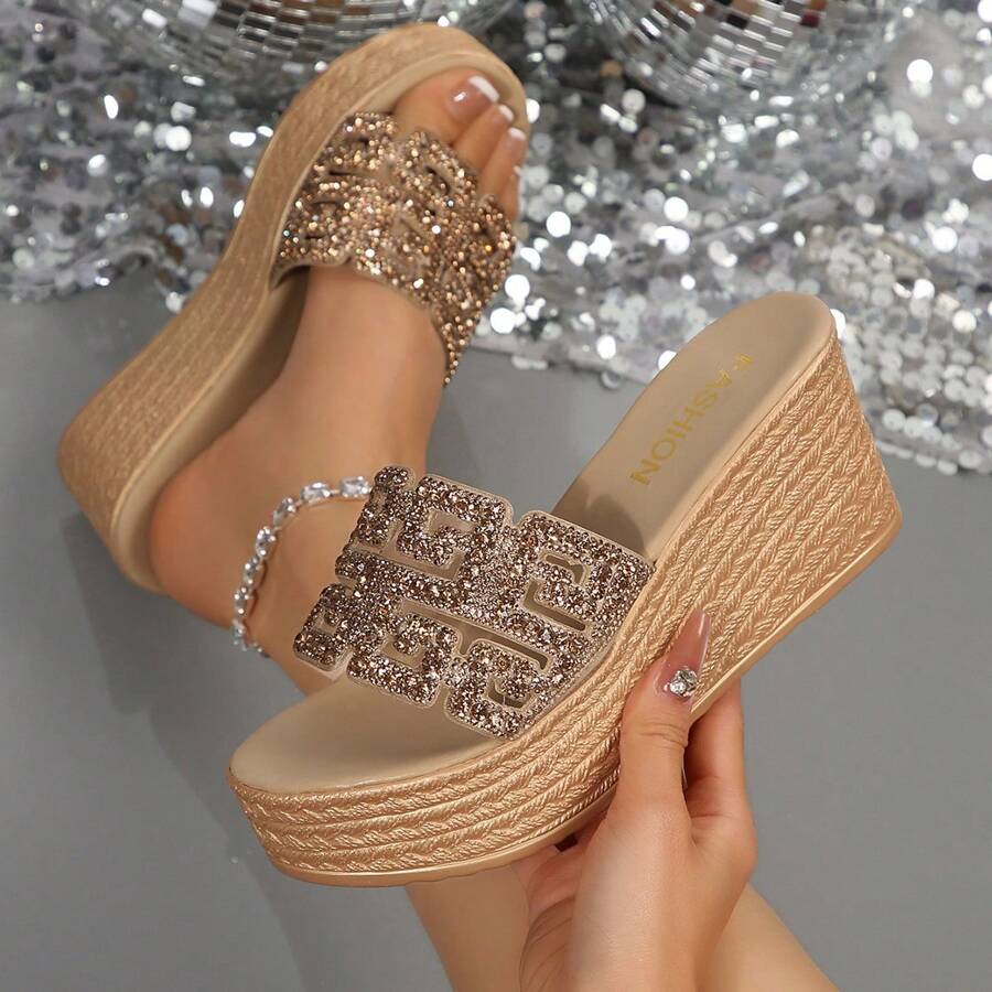 Damen Schlupfschuhe mit Schleifen-Dekor und dicker Sohle, bequeme Keilsandalen mit offenem Zehenbereich, für Freizeitaktivitäten Outdoor