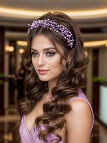 1 Piece Fashion Dreamy Pink And Purple Pearl Headband Elegant Shining Rhinestone Inlaid Sweet Princess Style Hair Accessories Holiday Party Bridesmaid Gift Casual Vacation Headwear, Hairband Headband For Women, Hair Accessories, Hair Hoop