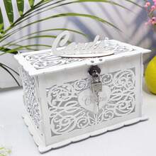 Caja de regalo con forma de corazón de madera blanca/natural, caja de sobre de madera rústica DIY grande/pequeña con ranura de bloqueo (plateada), adecuada para bodas, aniversarios, graduaciones, fiestas de cumpleaños - Multicolor - Ver 5