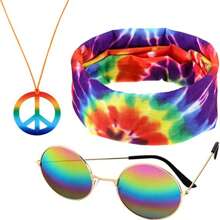 3 Pcs Hippie Porch Goose Outfit For 23''/ 17'' Plastic Lawn Goose Statue Costume 70s Tie Dye Rainbow Leopard Clothes Hippie Headband Necklace Sunglasses For Outdoor Patio Yard Lawn