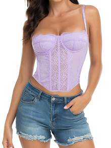 1pc Cute Lace Mesh Camisole, Suitable For Women's Outings, Dates, Nights Out, Party & Clubwear - Purple - View 4