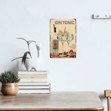 Letrero de metal vintage de Gin Tonic, placa decorativa de pared clásica, arte de pared de garaje antiguo de uso múltiple, decoración para restaurante y sala de estar, sin necesidad de electricidad