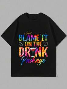 100% Cotton S Cruise Blame It On The Drink Package Drinking Booze T-Shirt Street Hip-Hop Style Men's T-Shirt - Black - View 1