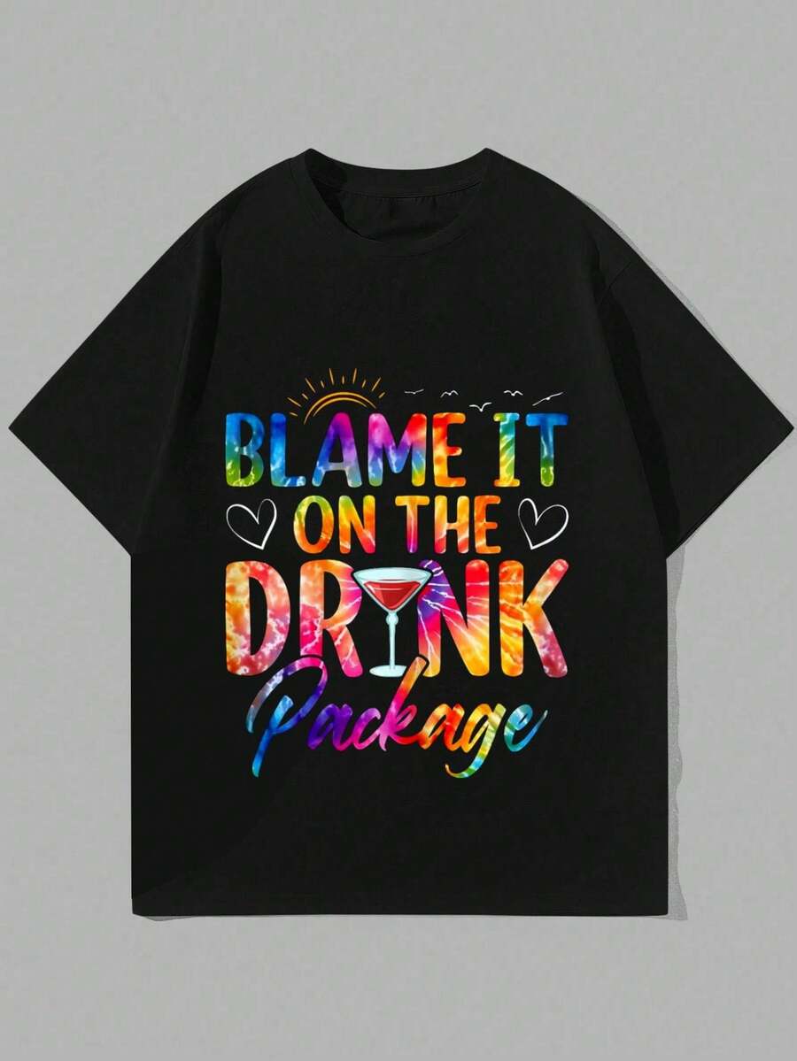 100% Cotton S Cruise Blame It On The Drink Package Drinking Booze T-Shirt Street Hip-Hop Style Men's T-Shirt - Black - View 1