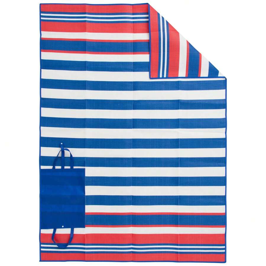 Holiday Discounts Special Mainstays 5'x7' Red, White, And Blue Stripe Beach Mat Easter