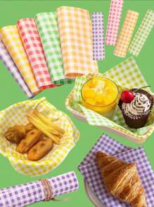 50 pièces/100 pièces Papiers de cuisson à carreaux de couleur aléatoire, Dessert Decor Pads, Papiers sulfurisés convenant aux sandwiches, hamburgers, frites