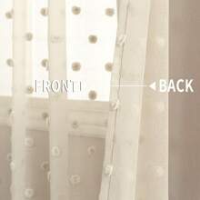 2-Pack Beige Polka Dot Pompom Jacquard Sheer Curtains, Pole Pocket Top For Easy Installation, Soft & Lightweight Polyester Fabric, Translucent Not Transparent, Machine Washable, Rustic European Style For Home, Suitable For Small Windows In Bedroom, Living Room, Kitchen, Office