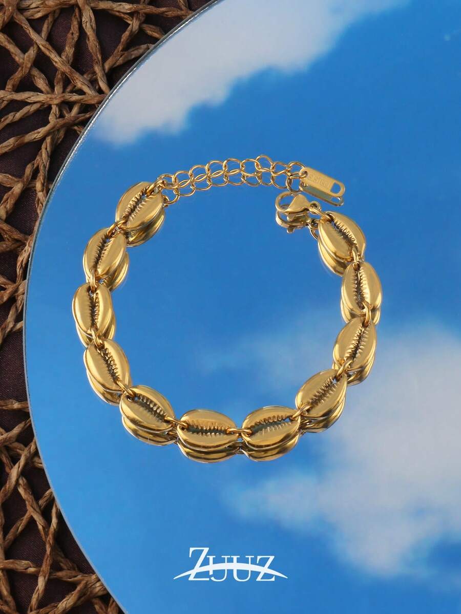 1 chiếc vòng tay thép không gỉ thời trang dành cho phụ nữ, vòng tay xích vỏ sò, trang sức phù hợp để đeo hàng ngày cho phụ nữ - Vòng đeo tay - Xem 1