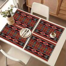 1 Stück Tischläufer mit geometrischem Muster, 4 Stücke Platzsets mit geometrischem Muster, geeignet für Feiertage, Partys, Geburtstage, Abendessen, Küchen- und Esszimmer-Dekoration, für alle Jahreszeiten verwendbar, Heimtextilien Tisch-Dekoration