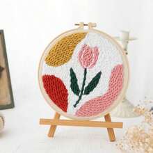 1 Set DIY Floral Punch Embroidery Kit, Suitable For Beginners, Simple Patterns, Includes Embroidery Hoop, Punch Needle And Other Starter Materials, Can Be Used For DIY Gifts And Home Decor, Size: 7.87*7.87 Inches - Multicolor - View 2