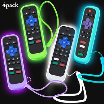 3 pezzi/4 pezzi Custodia per telecomando Roku TV, Custodia in silicone con cordino, Fluorescente, Compatibile con Hisense Roku TV Steaming Stick 4K 4K+ Telecomando vocale, Custodia protettiva universale per batteria, Modello 2022, Non caricato, Batteria non inclusa
