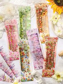 10pcs Floral Sticker Scrapbooking Materials, Diary Stickers, PET Stickers, Advanced Bullet Journal Stickers,School Supplies,Back To School - Multicolor - View 2