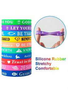 20-Piece Bible Verse Design Silicone Bracelet Set, Multi-Color Matching, Inspirational De-Stress Sports Running Bracelet (Random Color)
