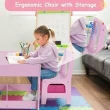 LAZY BUDDY Wooden Table And 2 Chairs Set With Storage Drawer Toddler Home Multi Activity Desk - Pink - asPic - View 2