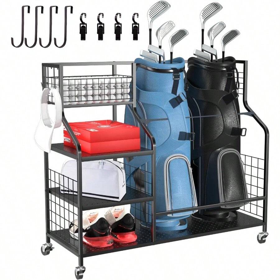 Golf Storage Rack Organizer For Garage Extra Large Golf Bag Stand For 2 Bags Club Holder - Black - View 1
