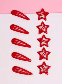 10pcs/Set Women Girls Red/Black/Blue Colored Metal Star Hairpins For Daily Use, Cute Star Hair Accessories Set Street Hair Clips Claw Clips Hair Slide Hair Barrettes