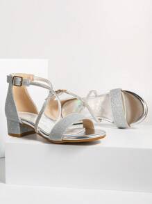 Gold/Silver Glitter Children High Heel Sandals, Suitable To Match With Shiny Dresses For Summer Outings
