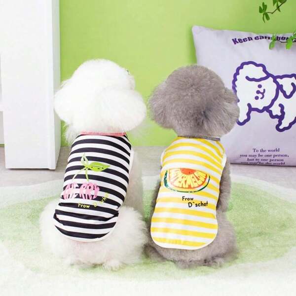 1pc Pet Clothes Striped Fruit Pattern Top For Cats And Dogs, Spring/Summer
