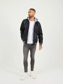 brave soul Faux Leather Varsity Jacket With Hood - Black - View 2