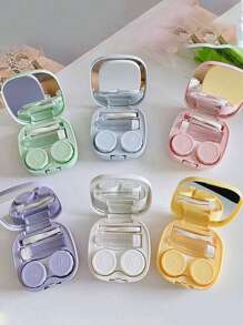 1 pieza/2 piezas Estuche portátil y sencillo para lentes de contacto de unicolor, adecuado para uso diario al aire libre