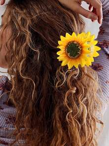 1pc Fashion Bohemian Artificial Sunflower Decor Hair Claw, Versatile Accessory For Women Claw Clips Hair Clips Hair Jaw Clip Hair Clamps Hair Clutch Hair Catcher Clip, Beach Accessories Fall Winter Hair Accessories For Women For Vacation Outfits Woman - Yellow - View 1