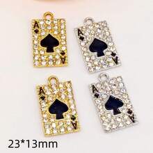 10pcs Zinc Alloy Ful-Rhinestoned Spade A Poker Pendant, DIY Earrings, Necklace, Bracelet, Keychain, Charm Jewelry Making Supplies - Multicolor - View 5