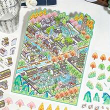 4 Sheets/Bag Miniature Landscape Stickers, Made Of Waterproof PET Material, Suzhou City Theme Series, Suitable For Scrapbooking, Diary Decoration, Gift For Festivals And Birthdays