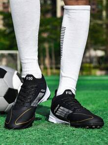 1 双男女成人、初中和高中学生足球鞋，户外团队比赛运动鞋，防滑耐用的 TF 鞋钉，适用于人造草坪、沙地、天然草坪和室内球场，带鞋带的皮革足球训练运动鞋，轻便高性能防滑设计专业足球靴 - 黑色 - 查看 7