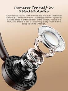 havit 60 小时播放时间超轻 BT5.4 无线耳机，带可旋转耳罩、双设备连接、复古设计包耳式，内置麦克风 Type-C 充电，可用于通话、旅行、运动、健身房 - H616BT - 棕色 - 查看 5