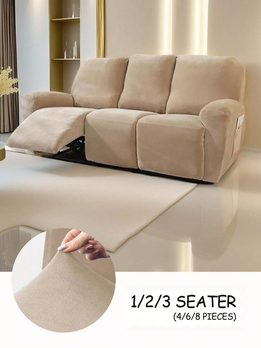 Vỏ bọc ghế sofa nhung ngả lưng 1/2/3 chỗ cho phòng khách Vỏ bọc ghế dài có thể giặt được Bảo vệ đồ đạc có đáy đàn hồi cho trẻ em và vật nuôi Vỏ bọc - Màu Khaki - Xem 1