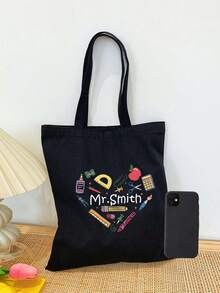 Customized Teacher Heart Tote Bag, Personalized Polyester School Bag With Custom Name, Back To School Gift, Durable Teacher Appreciation Handbag - Multicolor - View 7