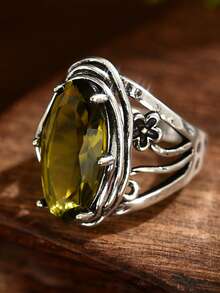 1 chiếc nhẫn Cubic Zirconia màu xanh ô liu lớn lấy cảm hứng từ phong cách cổ điển dành cho phụ nữ, nhẫn đính hôn đính hôn, nhẫn cưới, trang phục hàng ngày - màu xanh ô liu - Xem 1