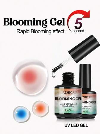 15ml/2件装 超棒指甲透明绽放凝胶 UV LED 花朵凝胶抛光 扩散效果 大理石天然石水彩花卉印花可卸指甲胶 DIY 美甲设计 女士美甲礼物