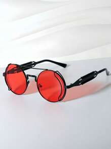 1 pezzo Occhiali da vista unisex con montatura metallica tonda, stile punk, vuota, occhiali decorativi retrò non mainstream, adatti per uso quotidiano, estate, spiaggia, vacanza, all'aperto, viaggio