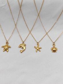 Colar com pingente de elemento oceano banhado a ouro e aço inoxidável, design minimalista elegante, versátil para uso diário, praia, presentes, casais