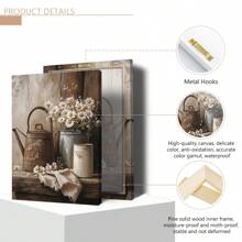 1 pièce Œuvre florale de style ferme rustique sans cadre - Marguerites blanches avec un bidon en fonte vintage, décoration murale en bois pour salon, chambre, bureau, etc. - Cadre en pin, cadeau parfait pour les vacances, affiches, décorations murales, décorations de pièce, moderne, botanique